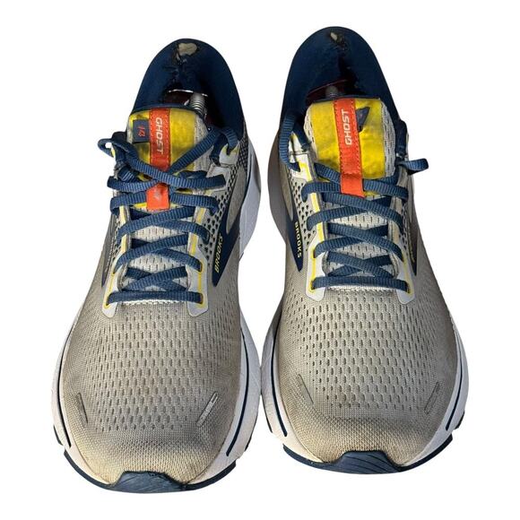 Brooks Ghost 14 Men’s Size 10.5 Gray Navy Yellow Running Shoes Cushioned Neutral - Picture 3 of 9